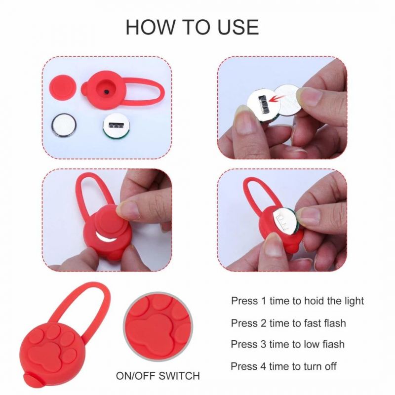Dog Collar Light, Waterproof Silicon LED Dog Collar Safety Night Walking Lights for Dog and Cat - Batteries Included. (3 Pack)