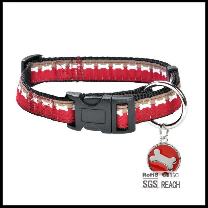 Gold Woven Ribbon Classic Pet Puppy Dog Collar with Charm