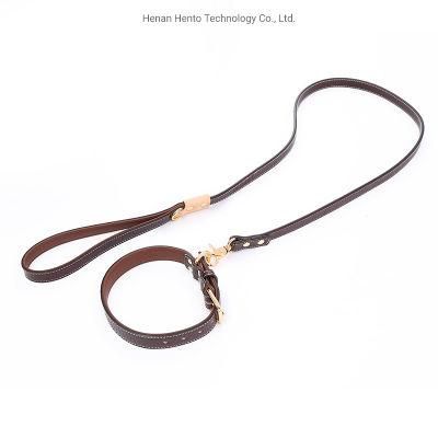 Luxury Pet Collar Traction Rope Set Adjustable Leathe Leash Set