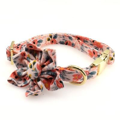Free Design Eco-Friendly Decorative Soft Polyester Custom Printed Dog Collar Leash with Flower