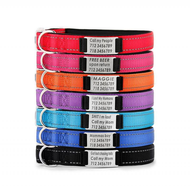 Strong Safety Printing Customized Adjustable Buckle Reflective Strip Pet Nylon Dog Collar