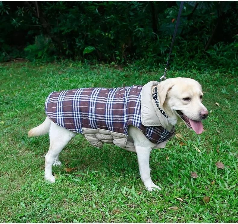 British Style Plaid Dog Winter Coat Dog Coat Fleece Lining Dog Apparel Dog Jacket Dog Vest for Small Medium and Large Dogs