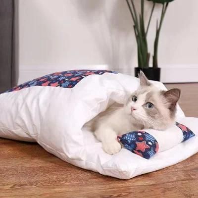 Dog Cat Bed Cat Sleeping Bag with Pillow Pet Sofas Mat Winter Warm Cat House