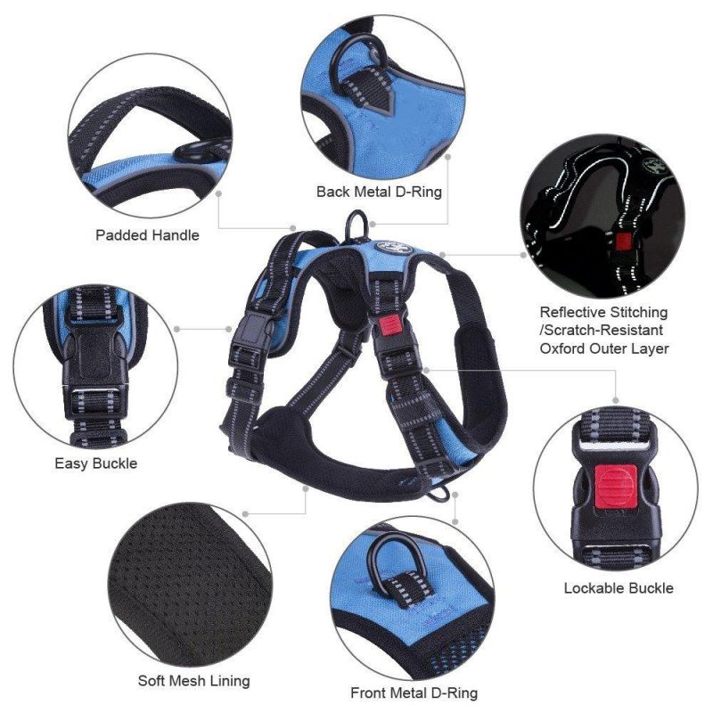 No Choke Front & Back Lead Dog Reflective Harness with 3 Snap Buckles Easy on-off Harness