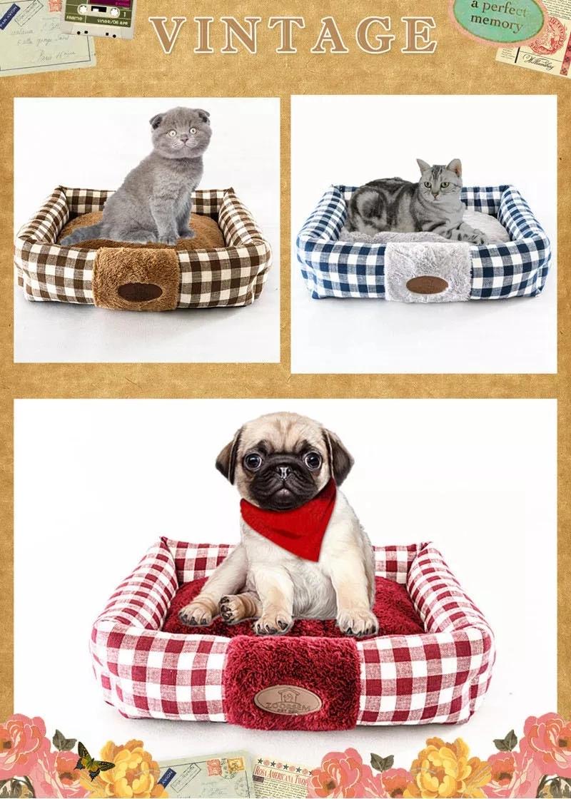 Cat Dog Nest Dog Sofa Bed Rectangle Pet Beds Fabric Plaid Removable and Washable Dog Kennel