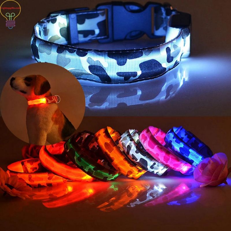 LED Light up Pet Collar Flash Camouflage Traction Dog Collar