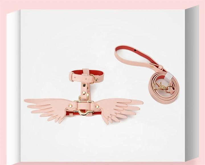 Ea080 Wings Cute Waterproof Luxury Designer Dog Collars & Leashes Set Accessories Trendy Puppy Logo Custom Leather High End Luxury Pet Collar and Leash