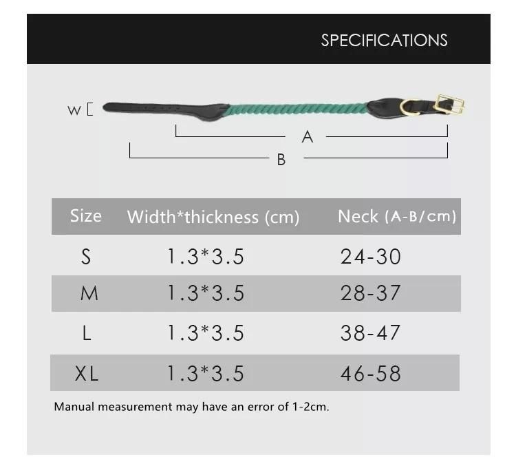 Natural Braided Green Dog Pet Collar Traction Cotton Rope Cow Leather Collar