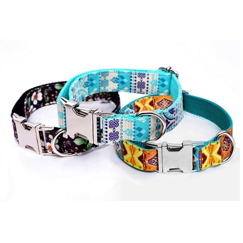 Fashion Cool Design Bohemian Style Metal Parts High Quality Polyester Luxury Dog Leash Collars