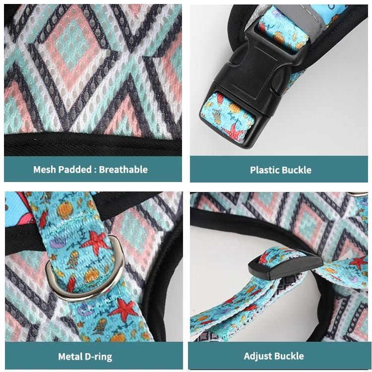 Custom New Design Cute and Safe Reversible Wear Comfort Neoprene Fabric Pet Dog Harness with Matching Collar Leash