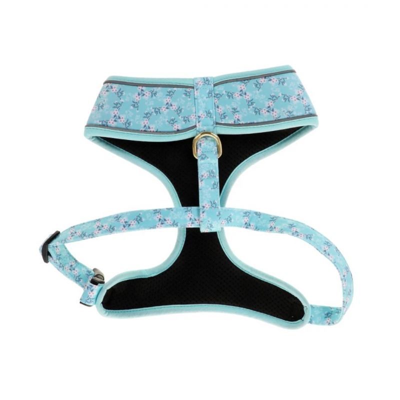 Fabric Print, Blue Background and White Flower Custom Harness