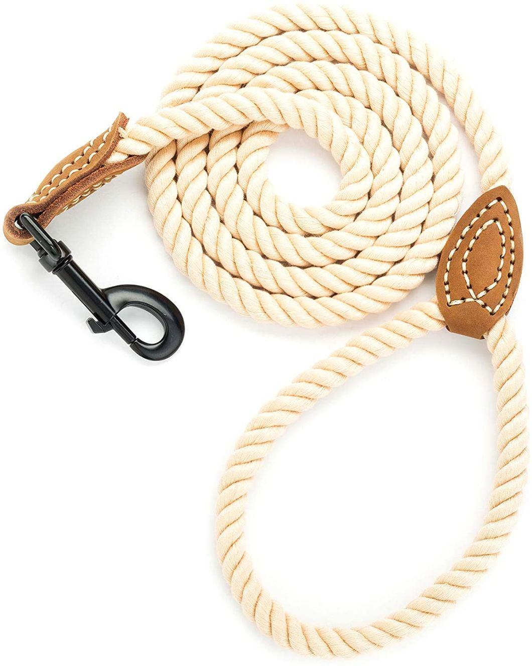 Braided Cotton Rope Leash with Leather Tailor Handle