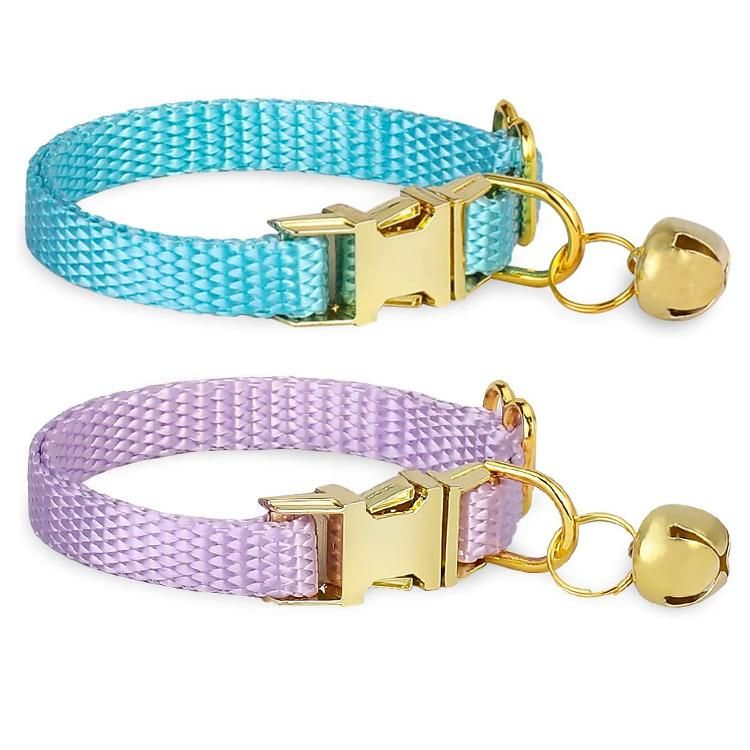 Wholesale Classic Solid Color Dog Cat Collar with Belt Nylon Webbing Adjustable Golden Buckle Pet Collar for Puppy Kitty