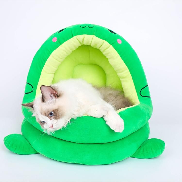 Wholesale Deep Sleep Pet House Semi-Enclosed Crystal Super Soft Green Dinosaur Cat Nest Bed