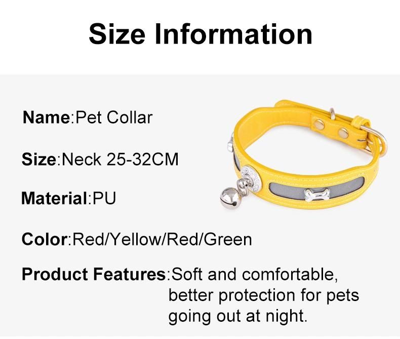 Safety Locking Buckle 4 Colors Soft Comfortable Reflective Adjustable PU Collars for Small Medium Large Dogs