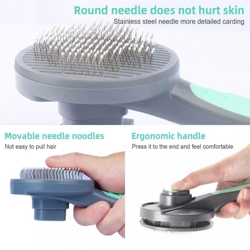 Stainless Steel Middle Size Self Cleaning Brushes Shedding Grooming Brush Tools Pet Dematting Comb