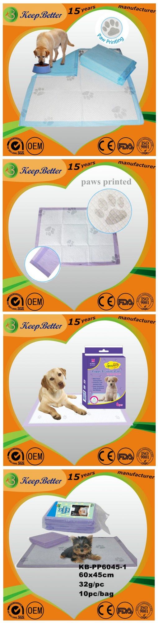 Premium High Quality Paw Printed Lovely Cute Disposable Pet Dog Puppy Potty PEE Training Pad 60X60cm