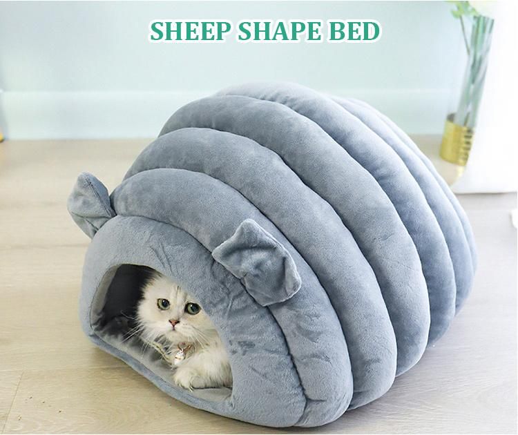 Plush Sheep Shape Cave House Bed with Pad for Kitty Dog Pet Puppy Pet Bed Pet Products Nest