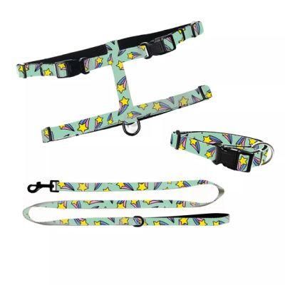 Full Body H Dog Harness Set with Customized Pattern Soft Neoprene Pet Harness Dog Accessories