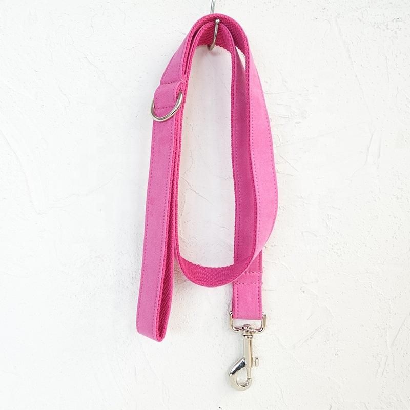 Pink Suede Velvet Dog Collars Luxury Soft High End Pet Shop Dog Collar and Leash Set Customized Designer Dog Collar Leash