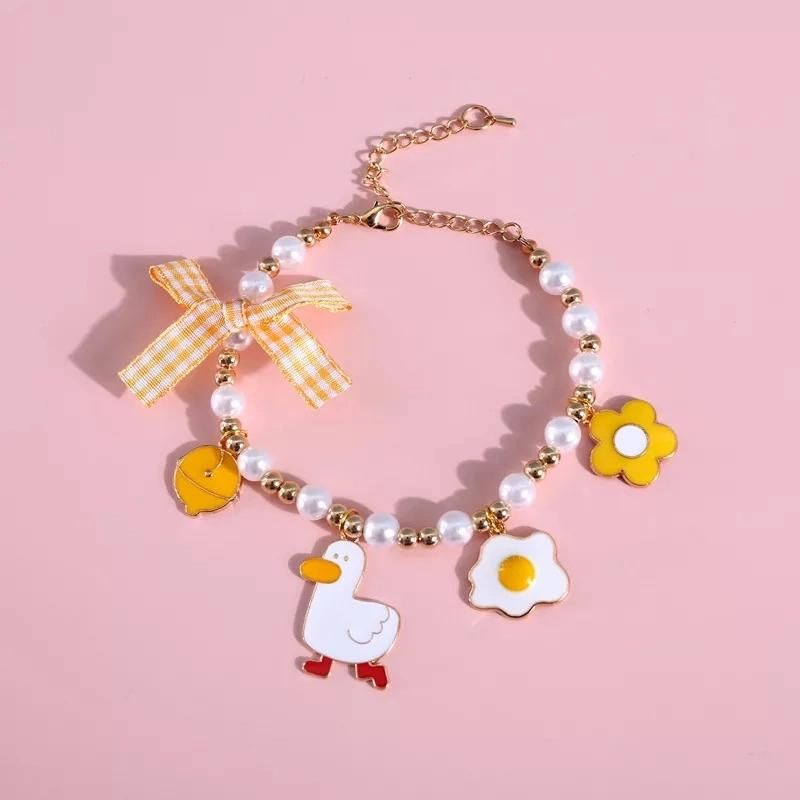 Cute Pearl Adjustable Collar Cat Rabbit Dogs Tag Necklaces Pendants for Women Bow Pet Accessories