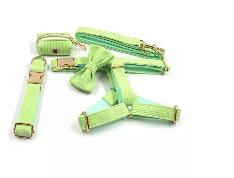 New Arrival High Quality Dog Collars Bowties Soft Corduroy New Design Colorful Dog Collar Lead Metal Buckle Dog Collar Leashes