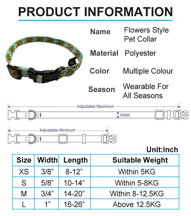 Adjustable Flower Pattern Pet Lope Heavy Duty Dog Puppy Cat Sublimation Collar Leash Harness Set