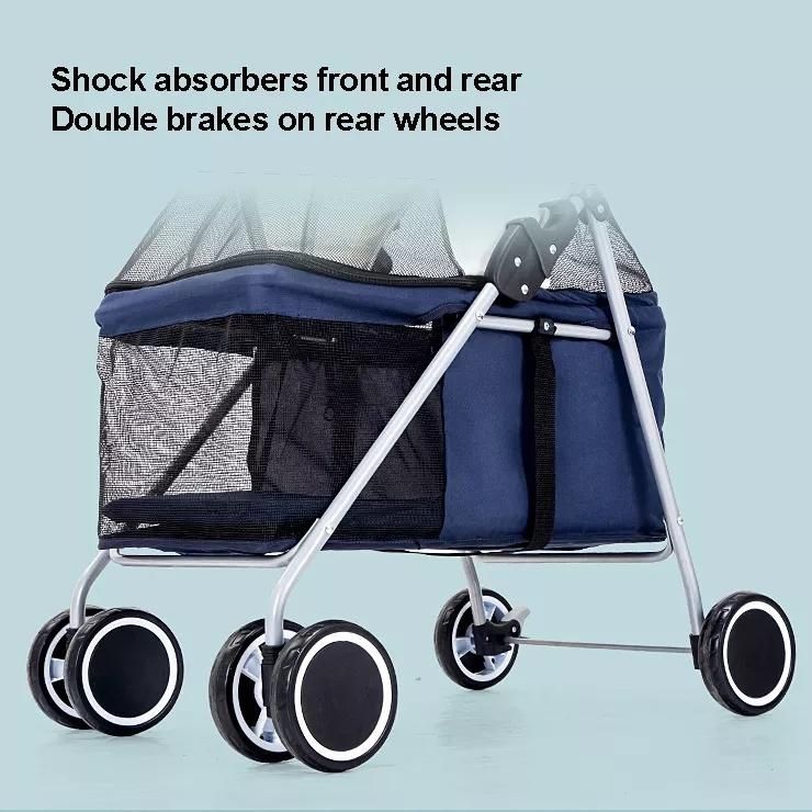 Portable Folding Pet Stroller Dog Carrier Four Wheels Pet Trolleys Detachable Pet Stroller