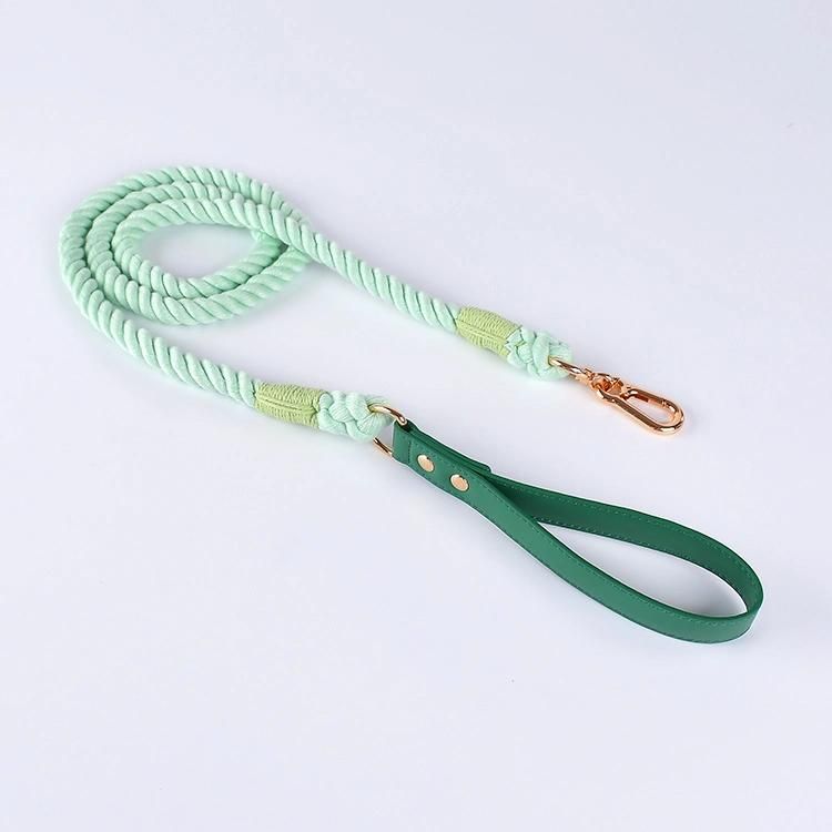 Dropshipper and Wholesale Designers Manufacture Luxury Eco Soft Vegan PU Leather Handle with Braided Multi-Color Rope Dog Leash