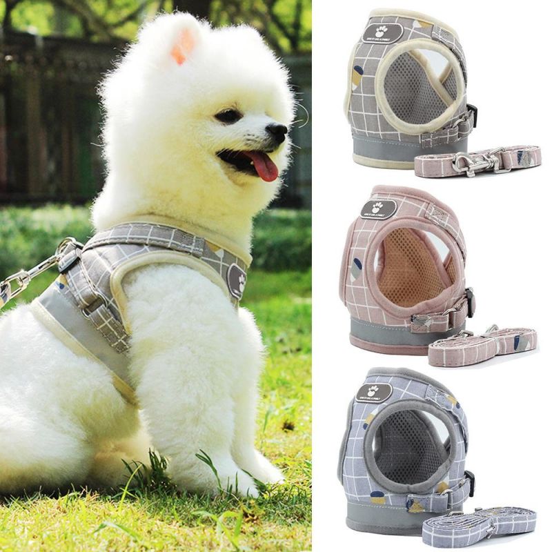 Dog Harness Vest No Pull Adjustable Dog Leash Soft Breathable Plaid Dog Harness