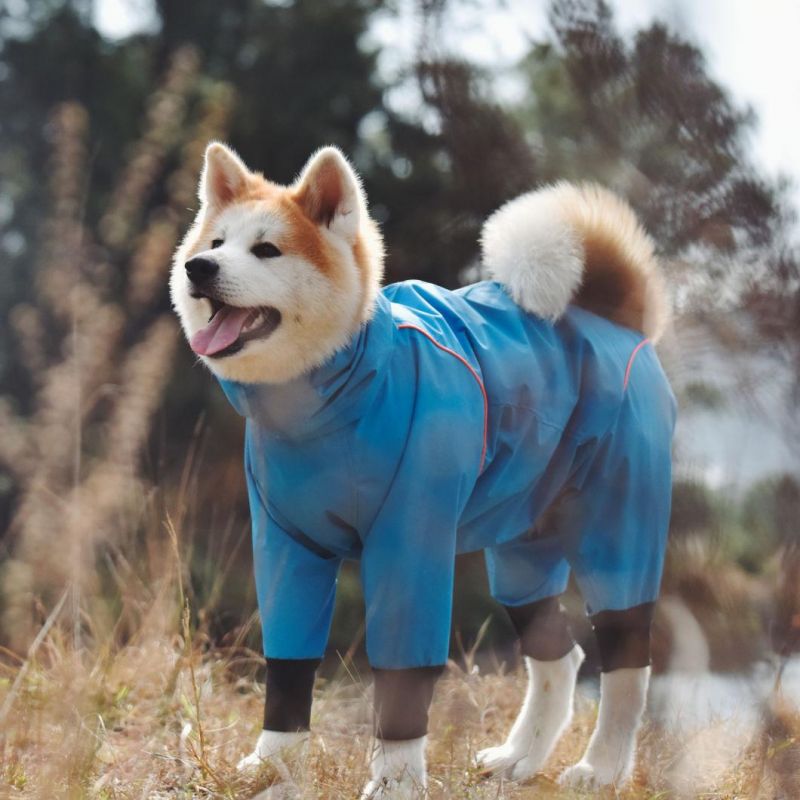 Overall Waterproof PU Jacket Pet Apparel Dog Raincoat for Hiking with Four Legs Style