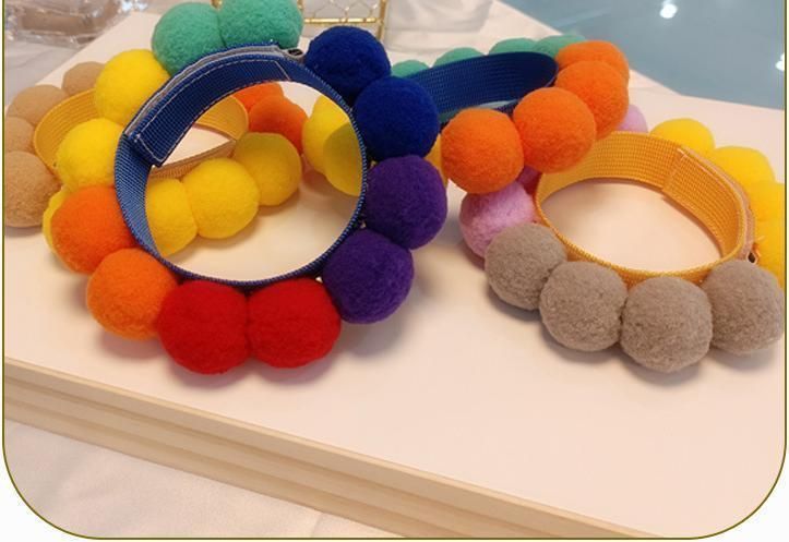 Customized Cute Velcro Pompom Party Cat Dog Accessories Pet Collar