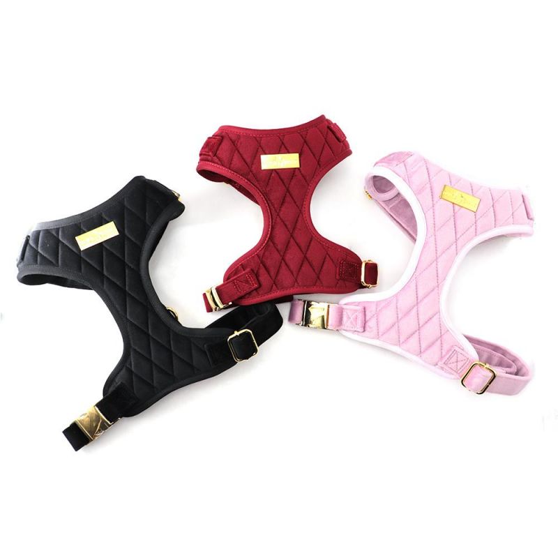 New Arrival Luxury Velvet Grid Pet Harness Set with Matching Collar Leash Reversible Dog Harness Vest