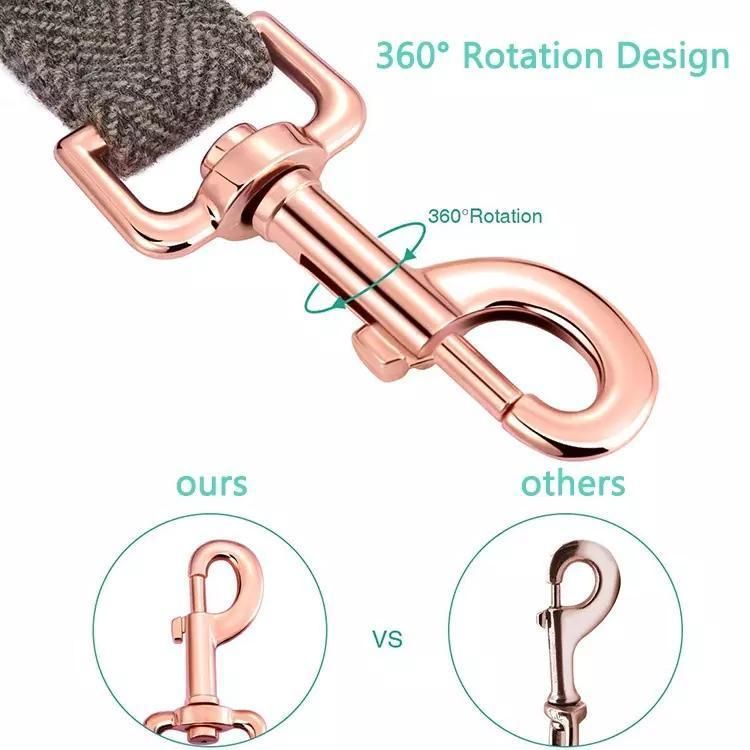 Custom Rose Gold Buckle Tweed Dog Leash with Matching Collar
