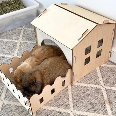 Small Animal Wood House Pet Rabbit Bunny Cages Guinea Pig Wooden Houses