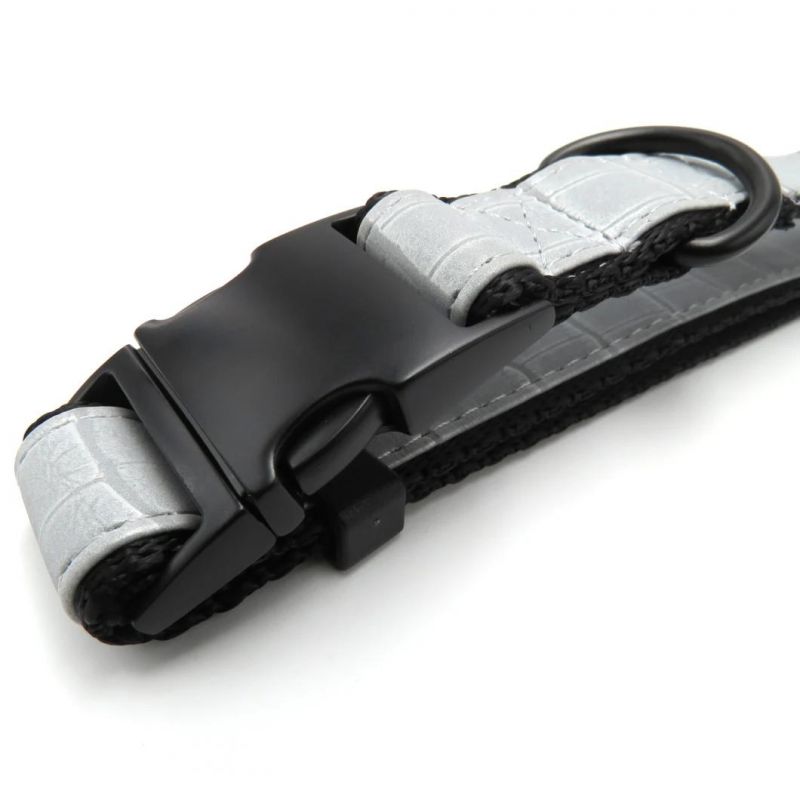 Durable PU Crocodile Grain Tensile Strength Dog Collar Leash