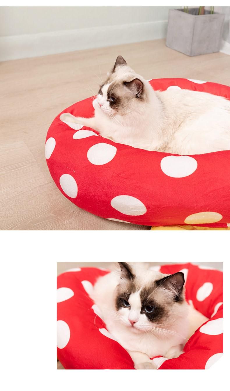 Red Polka Dots Hot Style Plush Round Dog Bed Creative Dog Kennel Cat Kennel Cross-Border Pet Sleeping Bed