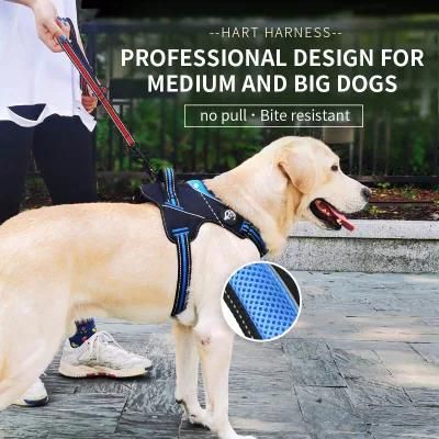 New Lightweight Custom Logo Pet Dog Safety Harness Adjustable Soft Padded Air Layer Dog Harness with Rubber Dog Collar Leash