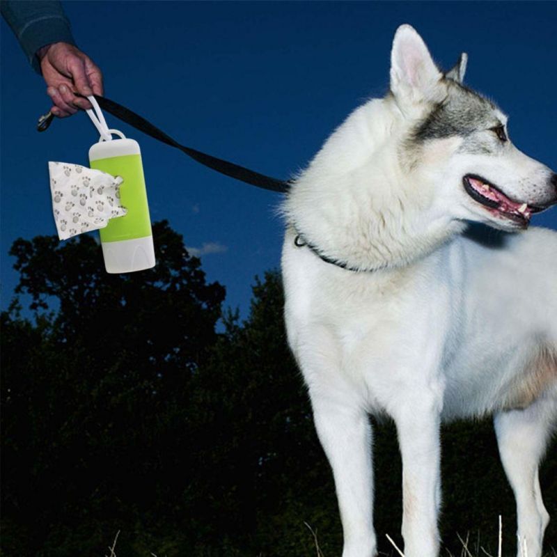 LED Flashlight Dog Waste Bag Dispenser Holder with Pet Waste Bag Poop Roll Bags (2 Packs)