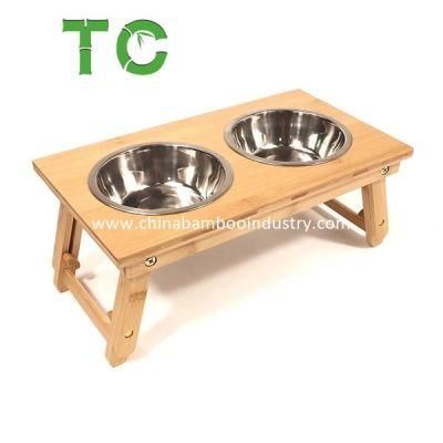 Adjustable Raised Dog Bowl Pet Bowls Elevated Pet Feeder, Bamboo Dog Dishes - 3 Heights Elevated Feeder for Dogs and Cats
