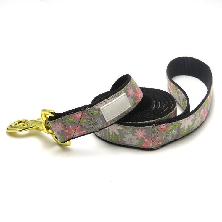 Personalized High Quality Luxury Cotton Nylon Gold Hardware Flower Dog Collars Pet Collar and Leash Set