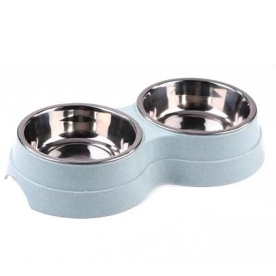 Pet Duble Bowl Water Feeder Stainless Steel Pet Dish Feeder Supplies Feeding Bowls