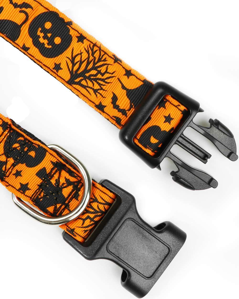 Halloween Dog Bandanas and Collars Set, Pumpkin Witch Ghost Costume Triangle Pet Scarf & Collar