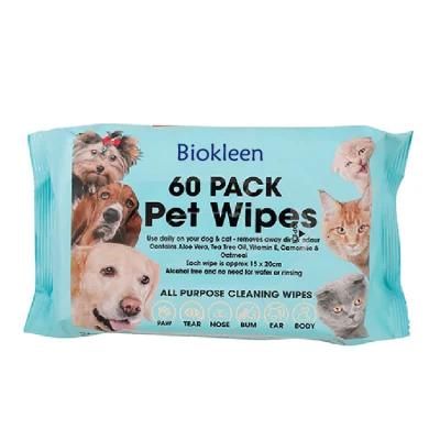 Biokleen Custom OEM Natural Moist Towelettes Cleansing Grooming &amp; Deodorizing Hypoallergenic Thick Wipes for Pet Cleaning Tissue