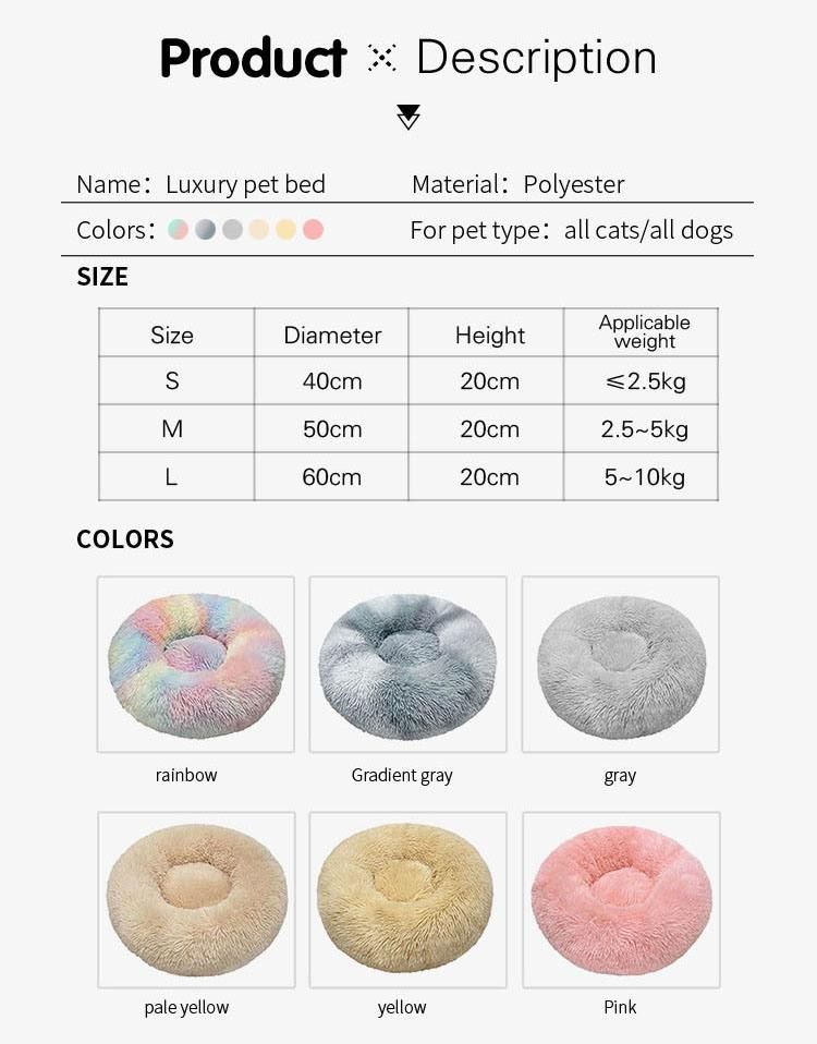 Free Sample Pet Accessories Products Supplies Custom Waterproof Washable Best Round Long Faux Fur Removable Non-Slip Pet Beds Manufacturer Outdoor Cat Dog Bed