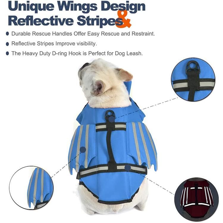 Dog Life Jacket Wings Design Pet Life Vest Dog Flotation Lifesaver Preserver Swimsuit with Handle for Swim, Pool, Beach, Boating