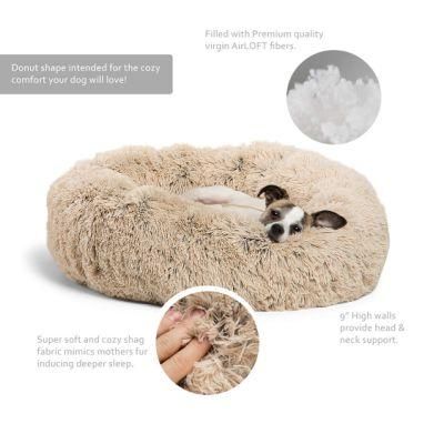 Fur Donut Cuddler, Ultra Soft Round Donut Cat and Dog Cushion Bed