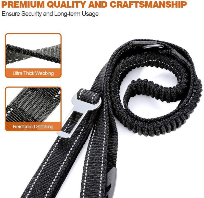 Bungee Dog Walking Leash, 5.6FT Heavy Duty with 2 Control Handles & Car Seat Belt