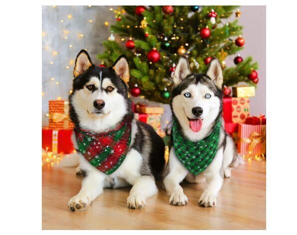 Christmas Dog Bandanas Buffalo Plaid Pet Triangle Scarf Dog Cat Bibs Kerchief Accessories