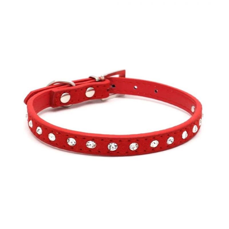 One Row Bling Diamond Cat Collar Suede Leather Pet Collar